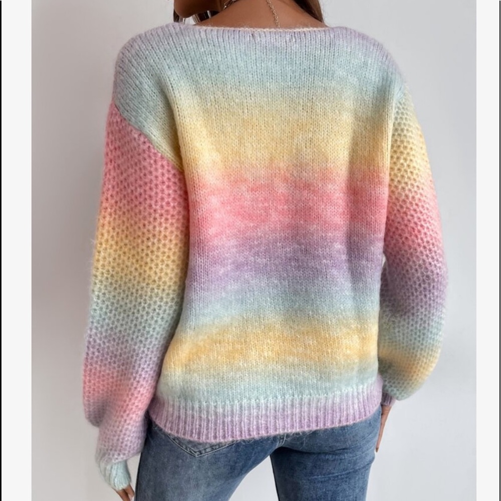 Cozy Color Block V Neck Long Sleeve Sweater Top - Picture 2 of 6